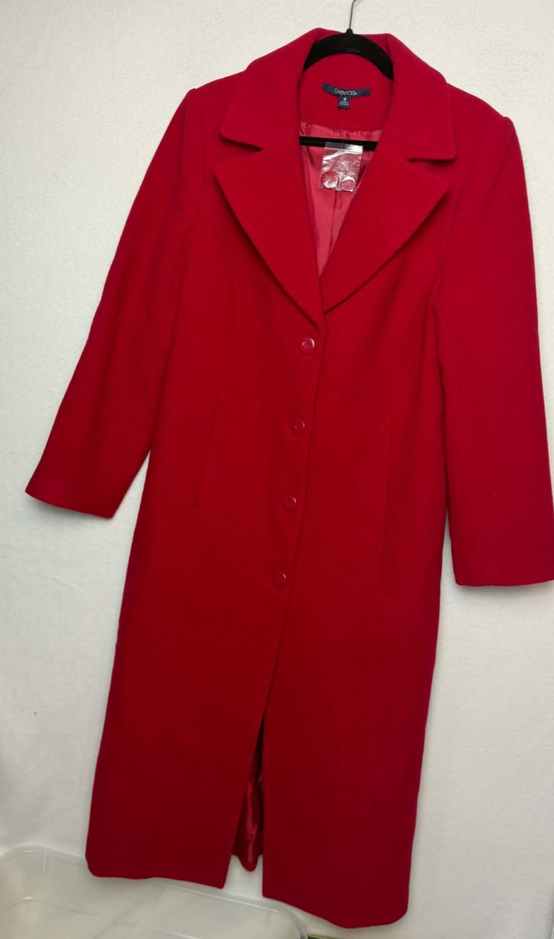 Chadwicks Vintage Long Wool Blend Single Breasted Coat Bright Red Women Size 10